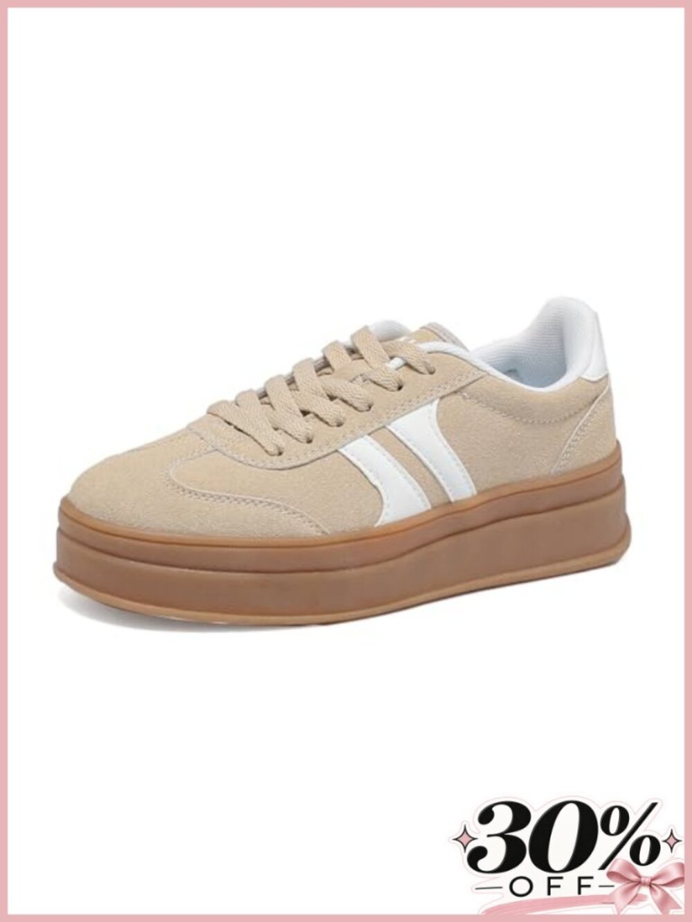 Women's Suede Leather Platform Sneakers Gum Sole Anti-Slip Lace-Up Comfort